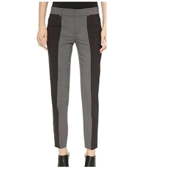 Vince Contrast Panel High Rise Tapered Leg Wool Trouser Pants Gray Black 10 - Picture 1 of 13